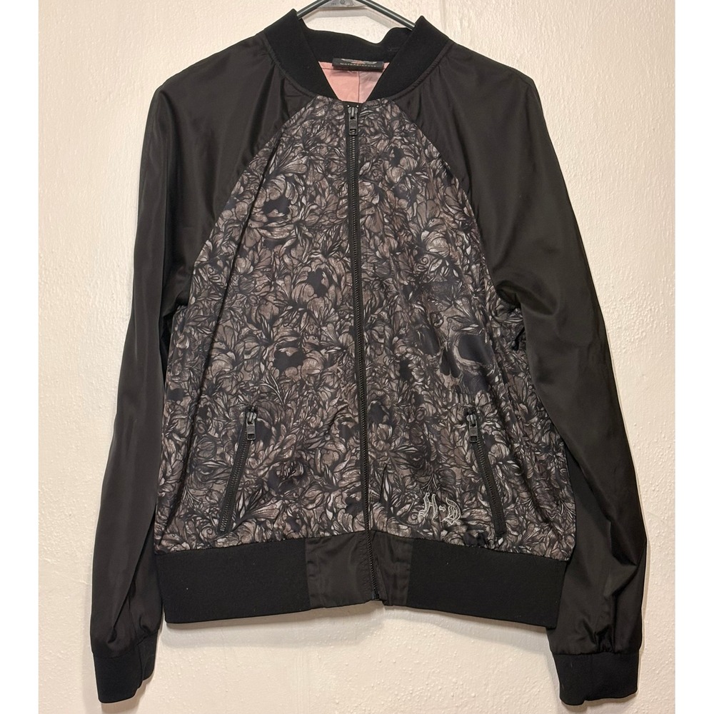 Harley-Davidson Bomber Jacket Womens Medium Black Floral Skull Print Excellent